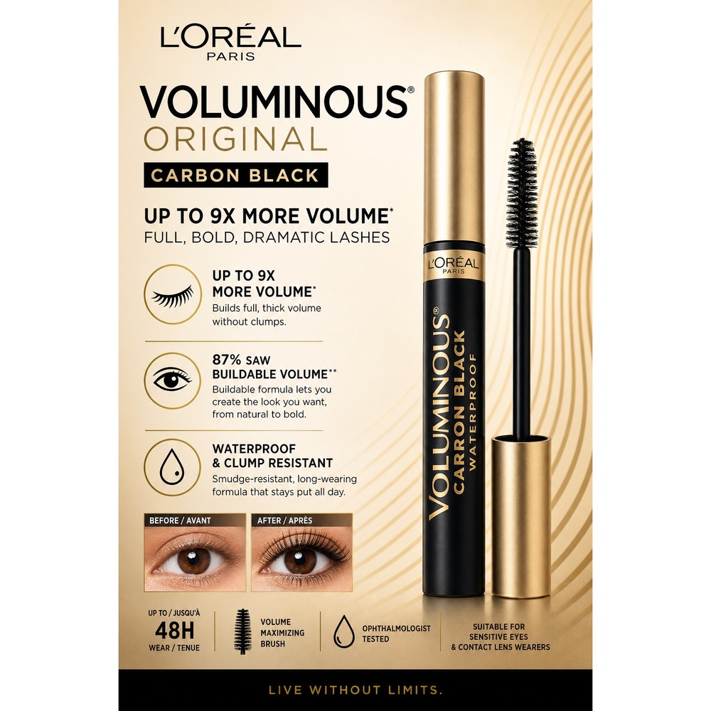 L'Oreal Paris Voluminous Original Waterproof Mascara Carbon Black 395 0.23 fl oz
